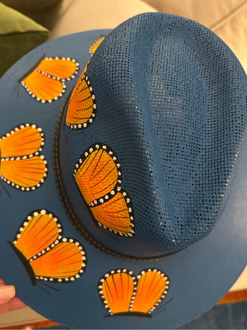 Womens 100% Canvas Made in Mexico Hand Painted Butterfly
Panama Hat Medium NEW